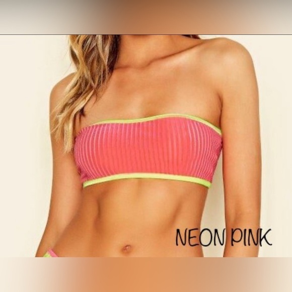 Dippin’ Daisy’s ReVibe Neon Pink Encore Velvet Bandeau Velvet Bikini Top Large - Picture 1 of 12